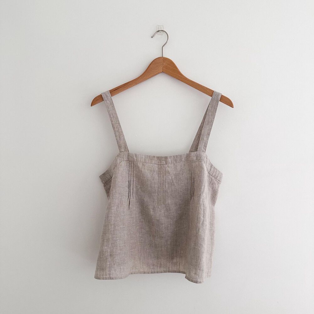 J.Crew 100% Linen Tie Back Tank Oatmeal Beige Pintucked Cami NWT Size Medium